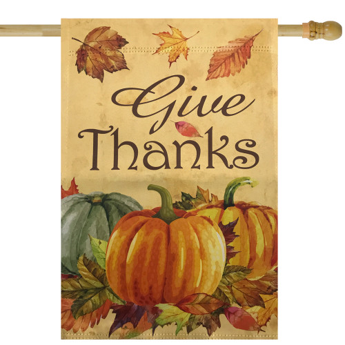 Give Thanks Autumn Harvest Outdoor House Flag 28" x 40" - IMAGE 1