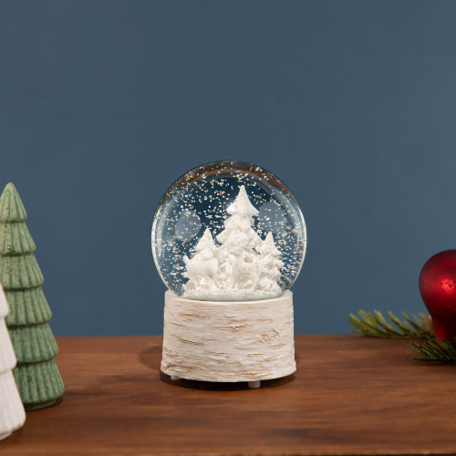 Reindeer Woodland Scene Musical Christmas Snow Globe - 5.5" - White - IMAGE 1