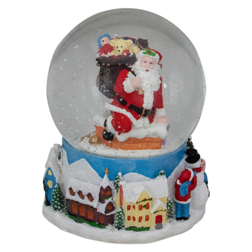 6.5" Santa Coming Down the Chimney Christmas Snow Globe - IMAGE 1