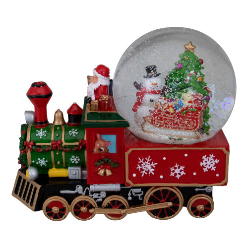 8.5" Green and Red Christmas Train Snow Globe - IMAGE 1