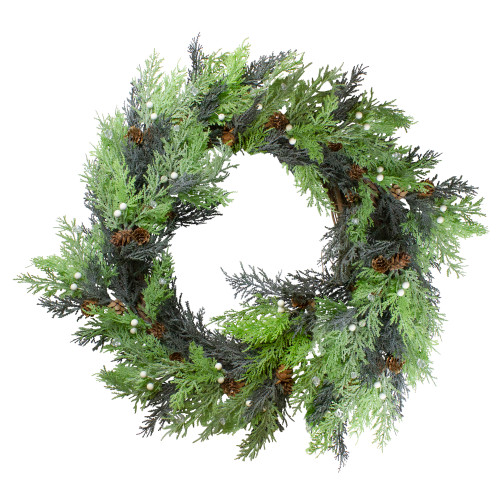 Berry, Cedar and Pine Cone Artificial Christmas Wreath - 24-Inch, Unlit - IMAGE 1