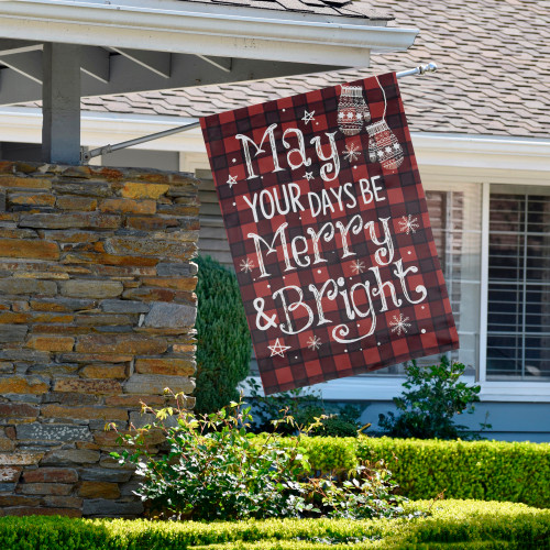 Red Buffalo Plaid Merry and Bright Christmas House Flag 28" x 40" - IMAGE 1