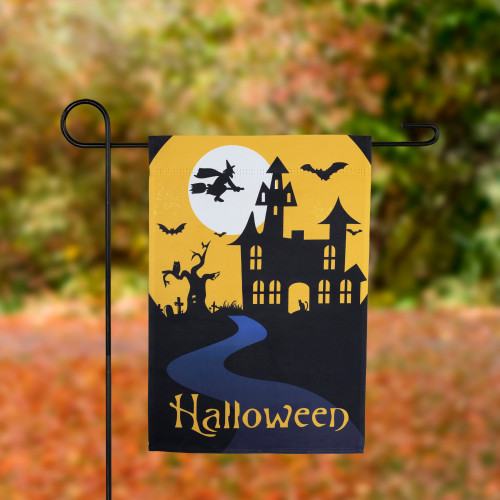 Haunted House with Flying Witch Halloween Outdoor Garden Flag - 18" x 12.5" - IMAGE 1