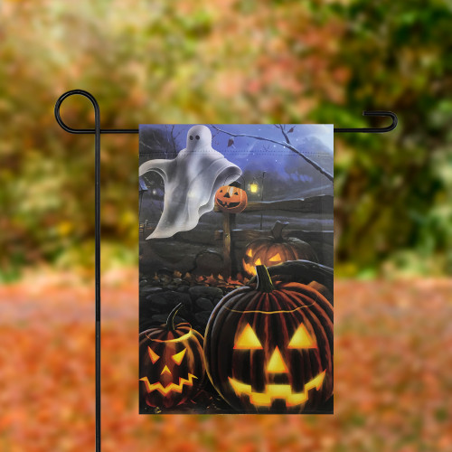 Pumpkins and Ghost Spooky Halloween Outdoor Garden Flag 12.5" x 18" - IMAGE 1