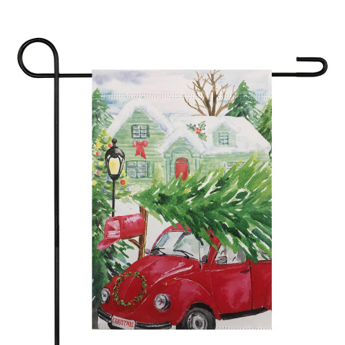 Red Car and Christmas Tree Outdoor Garden Flag 12.5" x 18" - IMAGE 1