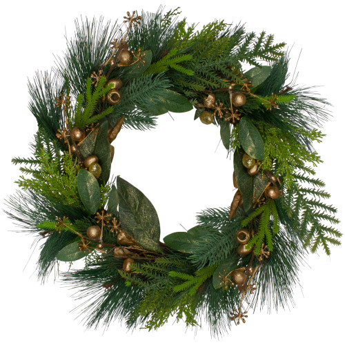 Leaves, Berry and Cedar Artificial Christmas Wreath - 20-Inch, Unlit - IMAGE 1