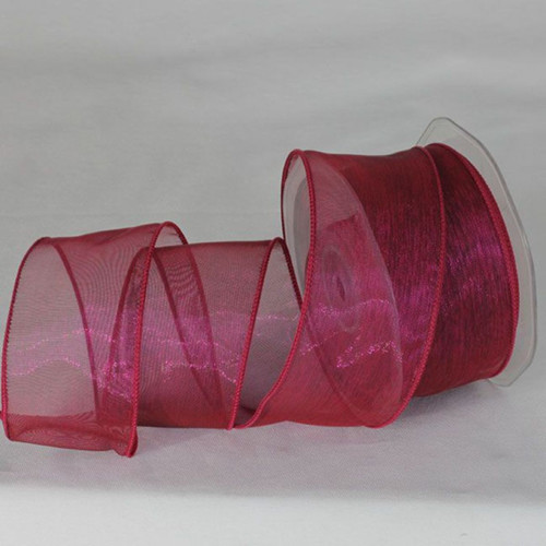 Pink Organza Sheer Wire Craft Ribbon 2" x 27 Yards - IMAGE 1