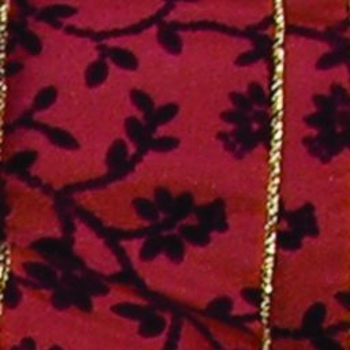 Red and Black Floral Wired Craft Ribbon 2" x 20 Yards - IMAGE 1