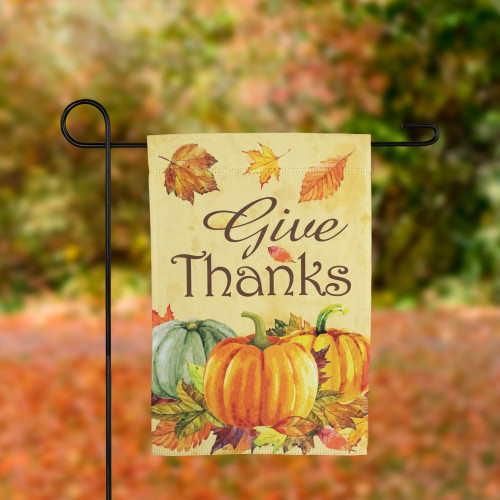 Pumpkins and Leaves "Give Thanks" Fall Harvest Outdoor Garden Flag - 18" x 12.5" - IMAGE 1