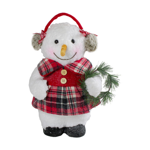 Plush Girl Snowman with Ear Muffs and Wreath Christmas Figure - 12" - IMAGE 1
