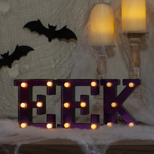 Reflective LED Lighted EEK Halloween Marquee Style Sign - 6.5" - Purple - IMAGE 1