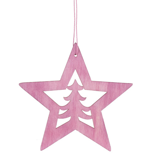 4" Pink Wooden Cut Out Star Christmas Ornament - IMAGE 1