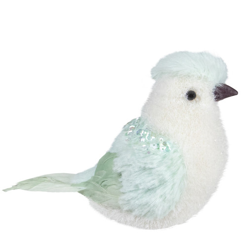 Christmas Bird with Sequins - 4.25" - Light Green - IMAGE 1