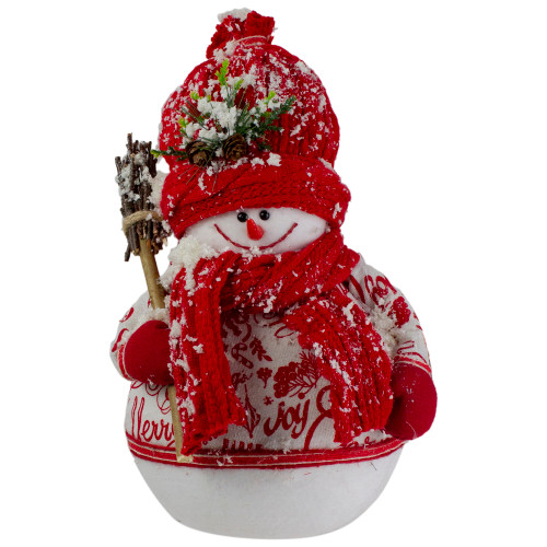 Standing Snowman Christmas Figure with Broom - 12.25" - Red and White - IMAGE 1