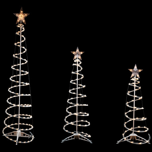 4 and 6ft Set of 2 Pre-Lit Spiral Christmas Trees with Star Tree Topper 
