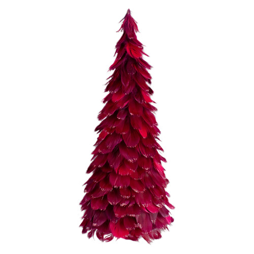 18-Inch Plum Feather Cone Table Top Christmas Tree with Glitter - IMAGE 1