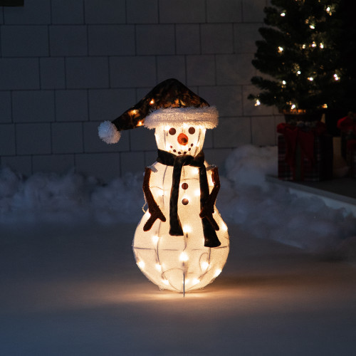 Lighted Snowman with Camo Hat Outdoor Christmas Decoration - 24" - IMAGE 1