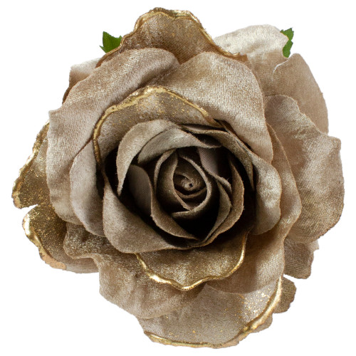 Beige and Gold Artificial Rose Clip-On Christmas Ornament - IMAGE 1