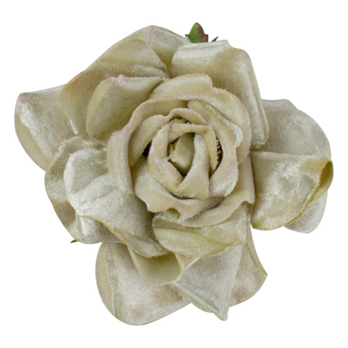 5" Gold Artificial Velvet Rose Clip-On Christmas Ornament - IMAGE 1