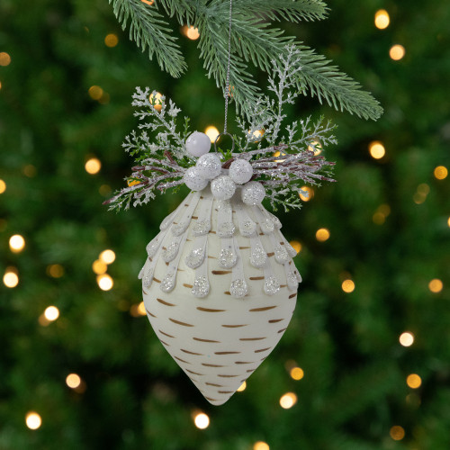 5" Cedar and Berries White Finial Christmas Ornament - IMAGE 1