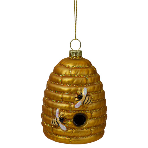 3.5" Gold Holiday Collections Glass Beehive Christmas Ornament - IMAGE 1