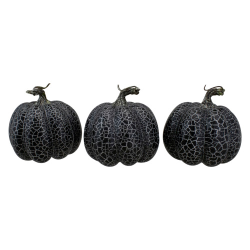 Crackle Finish  Halloween Tabletop Pumpkins - Black - 4.75" - Set of 3 - IMAGE 1