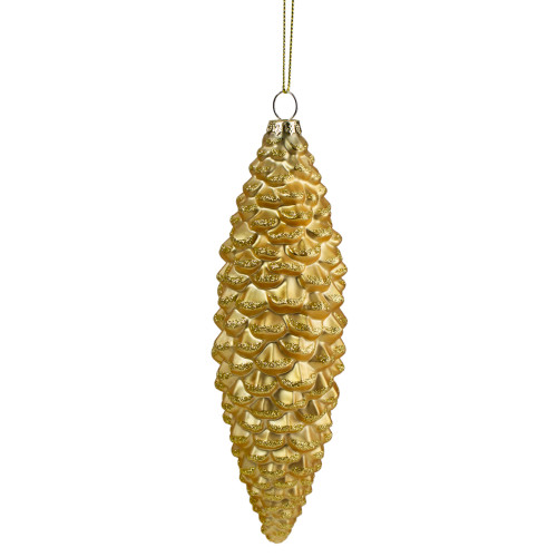 8" Gold With Glitter Accents Pine Cone Christmas Ornament - IMAGE 1