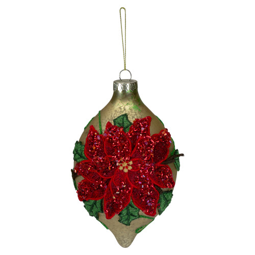 6.5" Red and Gold Poinsettia Finial Christmas Ornament - IMAGE 1