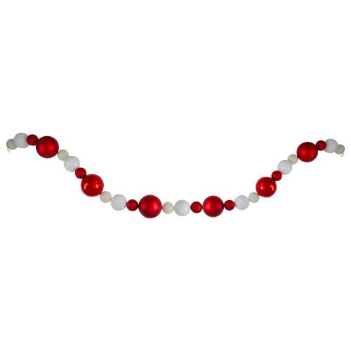6' Shatterproof Ball 3-Finish Red and White Christmas Garland - IMAGE 1