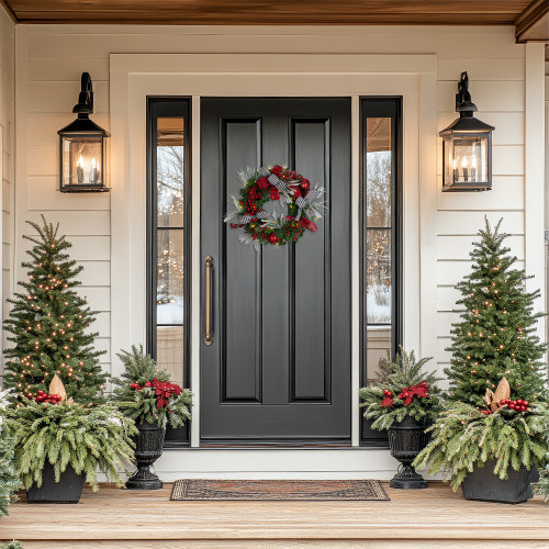 Pre-Lit Plaid and Houndstooth Artificial Christmas Wreath - 24" - Warm White Lights - IMAGE 1
