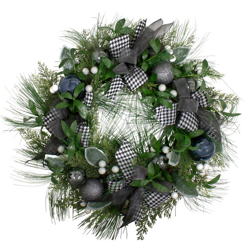 Houndstooth and White Berries Artificial Christmas Wreath - 24-Inch, Unlit - IMAGE 1