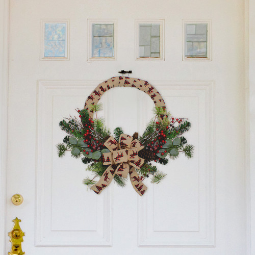 Winter Foliage and Berries Artificial Burlap Christmas Wreath - 24" - Unlit - IMAGE 1