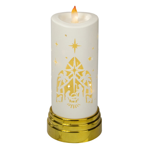 9" Gold and White Nativity Scene Flameless Candle - IMAGE 1