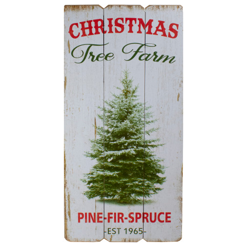 23.5" Rustic Wooden Christmas Tree Farm Hanging Wall Sign - IMAGE 1