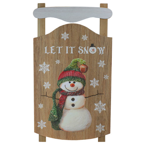 24” Let It Snow Wooden Sled Snowman and Snowflakes Wall Sign - IMAGE 1