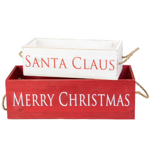 Wooden Organizer Christmas Boxes - 16" - Red and White - Set of 2 - IMAGE 1