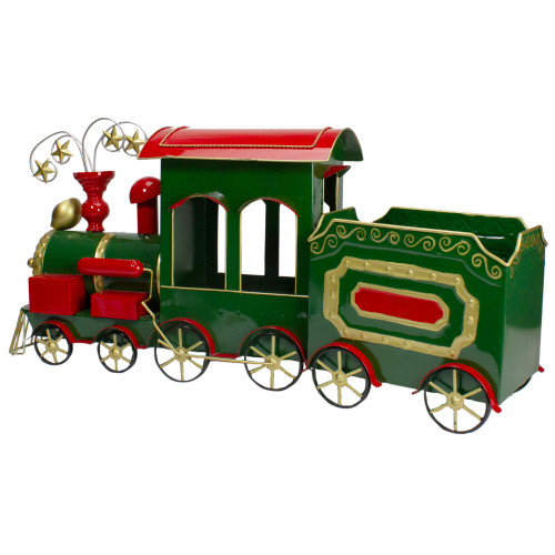 34" Green, Red and Gold Metal Train Figurine Tabletop Christmas Decoration - IMAGE 1