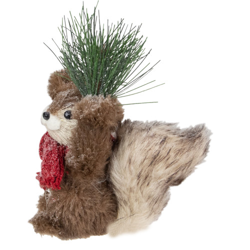 Frosted Standing Squirrel with Pine Sprig and Scarf Christmas Figurine - 7" - IMAGE 1