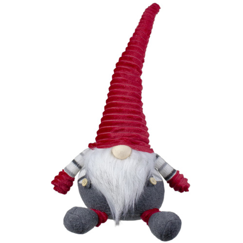 16.5" Red and Gray Round Chubby Gnome Sitting Tabletop Figure Christmas Decoration - IMAGE 1