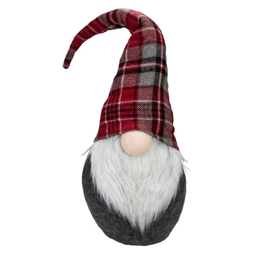 25" Red and Gray Plaid Gnome Sitting Tabletop Figure Christmas Decoration - IMAGE 1