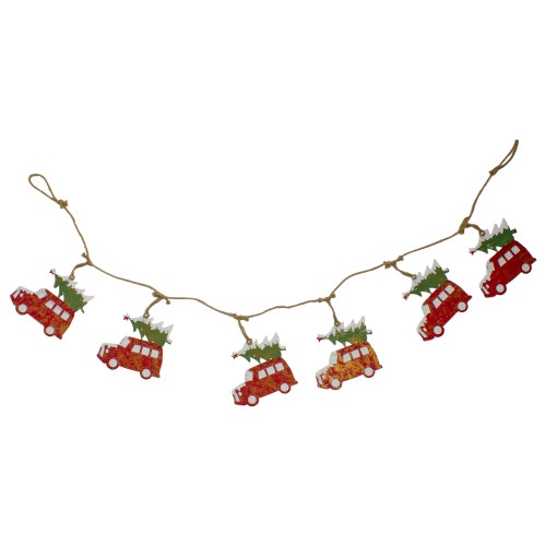 4.5' Red Vintage Truck with Tree Christmas Garland on Jute Rope - IMAGE 1