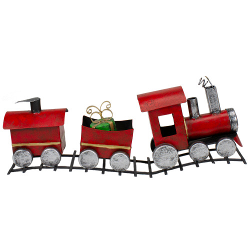 Triple Car Metal Train Christmas Decoration - 15" - Red and Silver - IMAGE 1