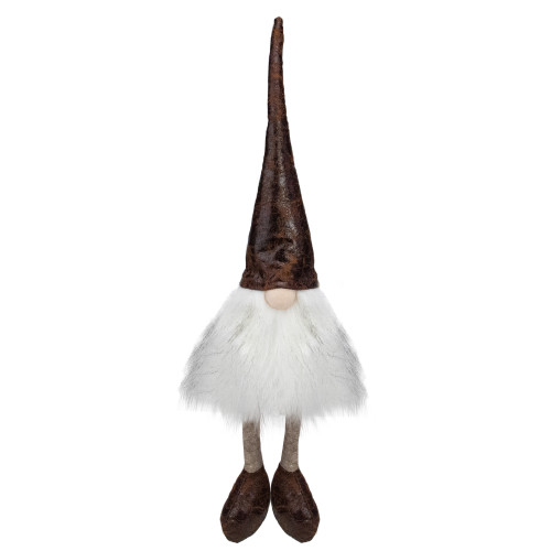 Rustic Sitting Gnome Christmas Decoration - 12" - White and Brown - IMAGE 1