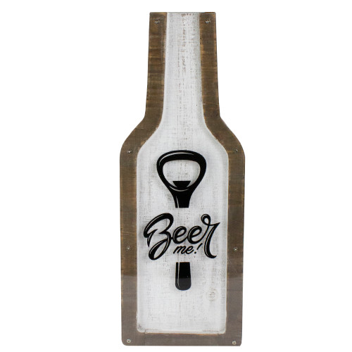 16” Brown and Black Beer Me Bottle Cap Collector Wooden Hanging Sign - IMAGE 1