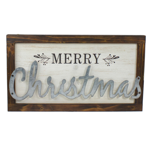 18" Merry Christmas Framed Wood and Metal Wall Decoration - IMAGE 1