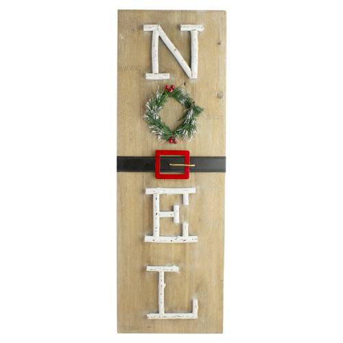 23.75" Vertical Beige Wooden Noel Christmas Sign with Santa's Belt - IMAGE 1