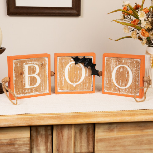 BOO Wooden Block Halloween Sign with Bat Accent - 27.5" - IMAGE 1