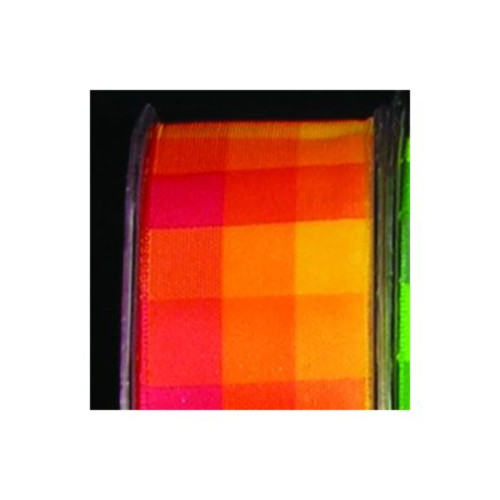 Red and Orange Taffeta 3-Way Checkered Wired Craft Ribbon 1.5" x 27 Yards - IMAGE 1