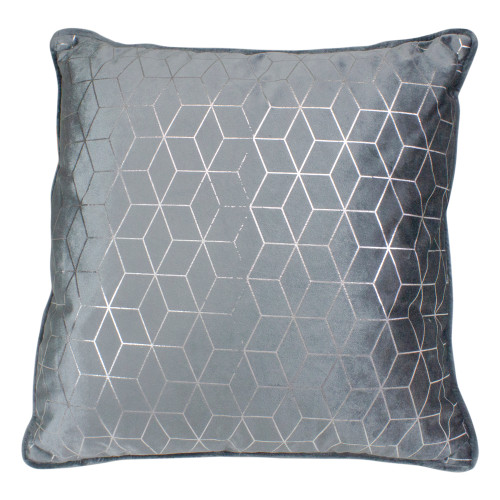 19" Gray and Silver Velvet Throw Pillow with Geometric Design - IMAGE 1