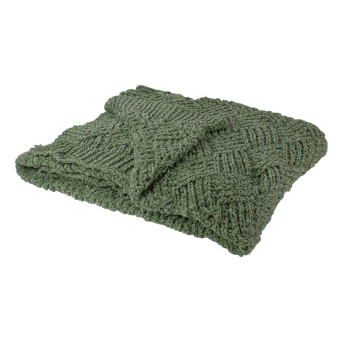 Green Chenille Cable Knit Rectangular Throw Blanket 50" x 60" - IMAGE 1
